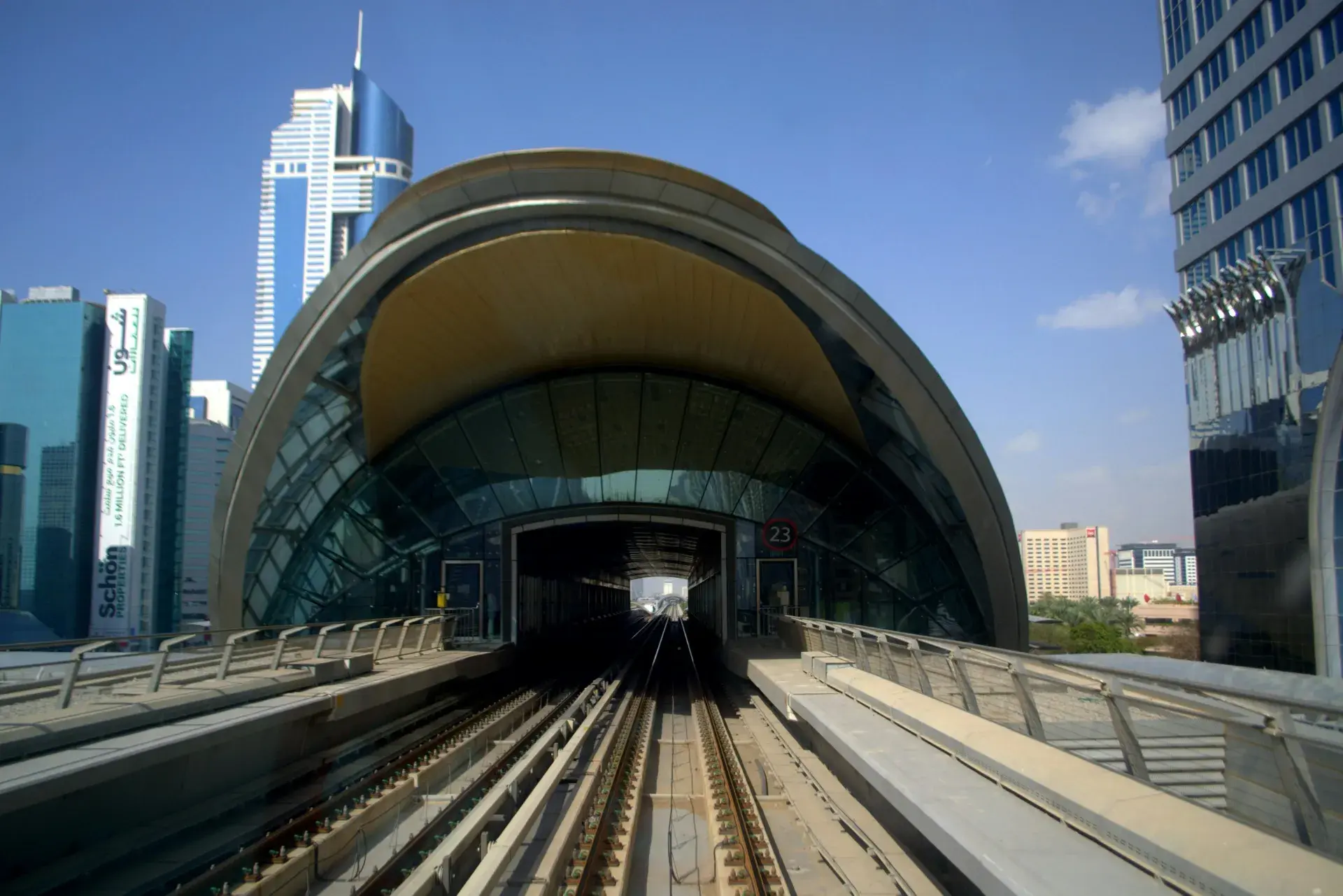 Modern Dubai Metro Station With Skyline View