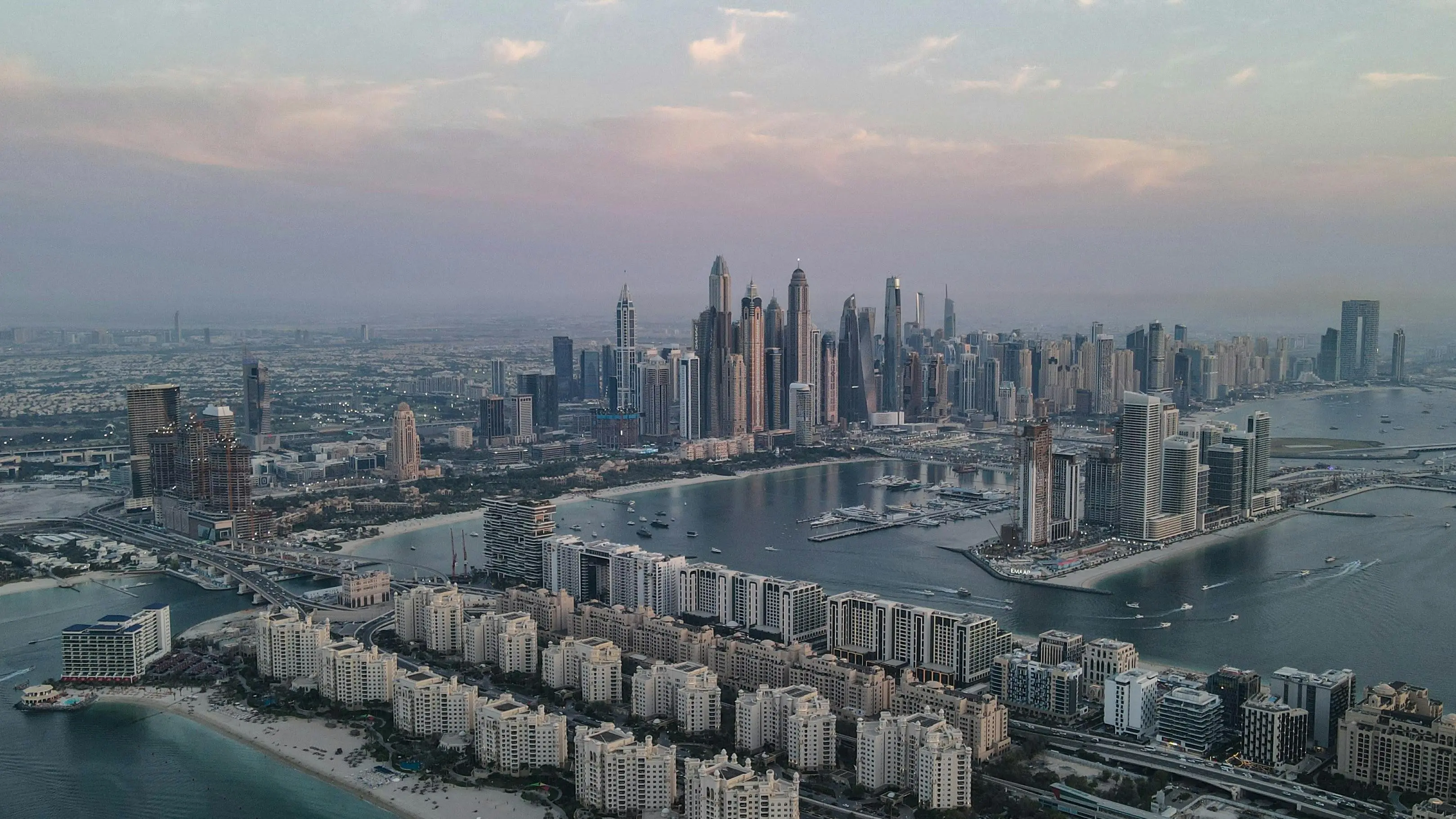 Stunning Aerial View Of Dubai Skyline And Waterfront